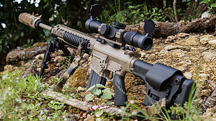 black and brown assault rifle with scope, gun, rifles, sniper rifle, M110 SASS