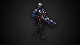 blue and gray action figure, Overwatch, video games, digital art, Soldier: 76