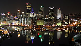city lights beside river, pittsburgh