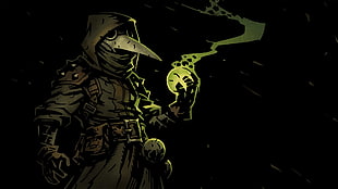 human with bird face wearing hoodie digital wallpaper, Darkest Dungeon, Plague, video games, plague doctors