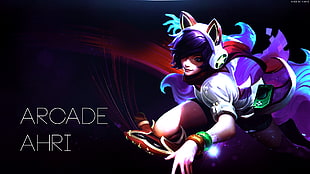 game character illustration with text overlay, Summoner's Rift, Hextech, Ahri (League of Legends), arcade  HD wallpaper