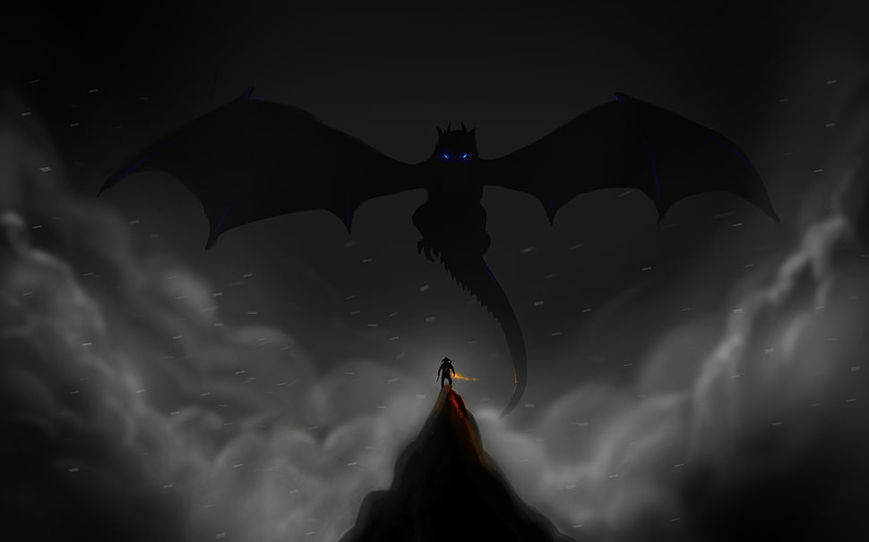 silhouette of a dragon illustration, dragon, The Elder Scrolls V: Skyrim HD wallpaper
