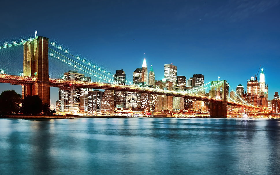 Brooklyn Bridge at night HD wallpaper