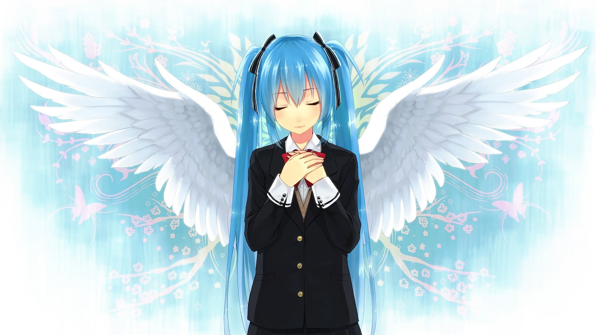 Hatsune Miku, Vocaloid, Hatsune Miku, wings, closed eyes