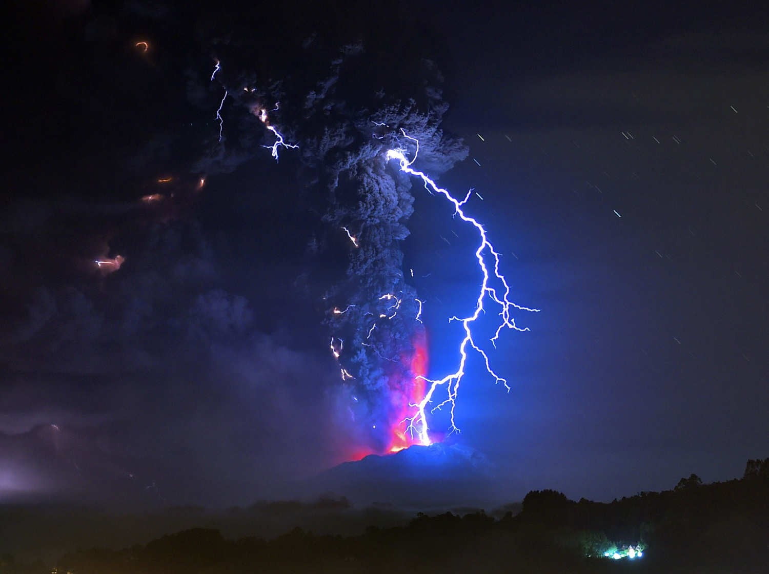 lighting strike, volcano, lightning, nature