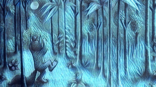 painting of werewolf on woods, Where the Wild Things Are, night, forest, Moon