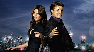 men's black suit jacket, Castle (TV series), Stana Katić, Nathan Fillion, tv series HD wallpaper