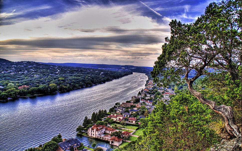 houses beside river during daytime HD wallpaper