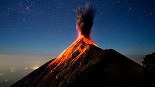 volcano illustration, volcanic eruption HD wallpaper