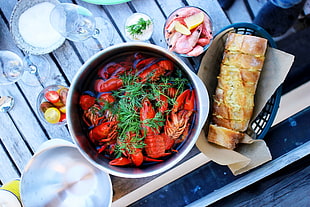 lobster dish, food, lobsters, bread HD wallpaper