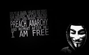 guy fawkes mask with text overlay, Anonymous, Anarchy  HD wallpaper