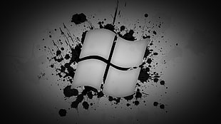 white Windows logo, Microsoft Windows, paint splatter, monochrome HD wallpaper