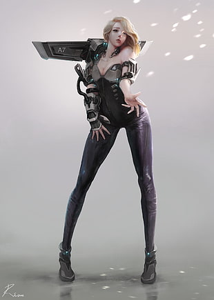 female game character wearing black leather clothing illustration, fantasy art, futuristic