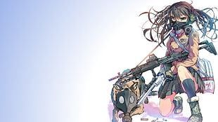 black haired girl anime character holding assault rifles wallpaper