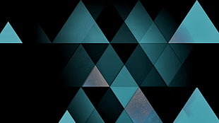 teal and black triangular illustration, abstract, triangle, digital art