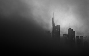 city buildings, urban, city, mist