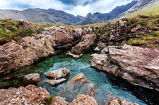 river surrounded by rocks, nature, landscape, pond, rock