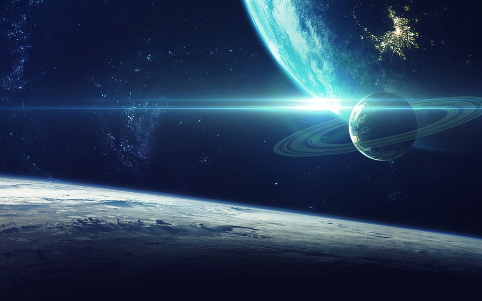 green and blue planet, space, planet, digital art, space art HD wallpaper