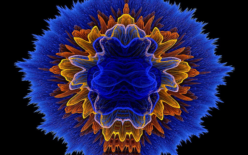 blue, yellow, and brown illustration HD wallpaper