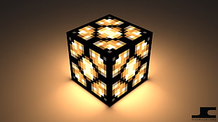 black and yellow minecraft cube, Minecraft, cube, Redstone Lamp