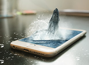 gold iPhone 6 displaying body of water 3D wallpaper