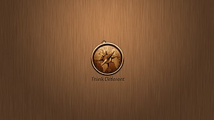 round black and brown compass above brown wooden board with Think Difference text