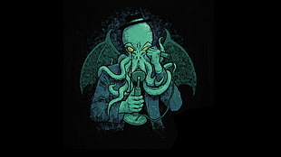 green octopus wearing suit digital wallpaper, Cthulhu, H. P. Lovecraft