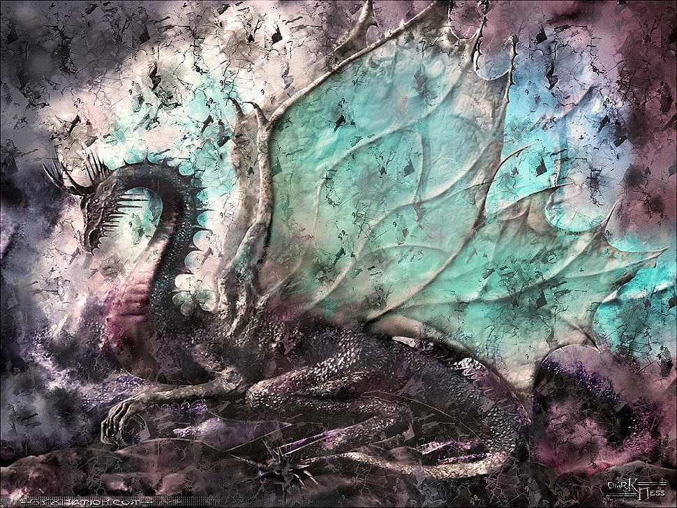 green and brown tree painting, dragon HD wallpaper