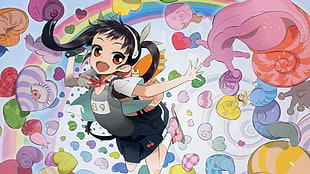 baby's multicolored animal print bouncer, Monogatari Series, Hachikuji Mayoi, snail, heart HD wallpaper