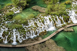 aerial photo of waterfall HD wallpaper