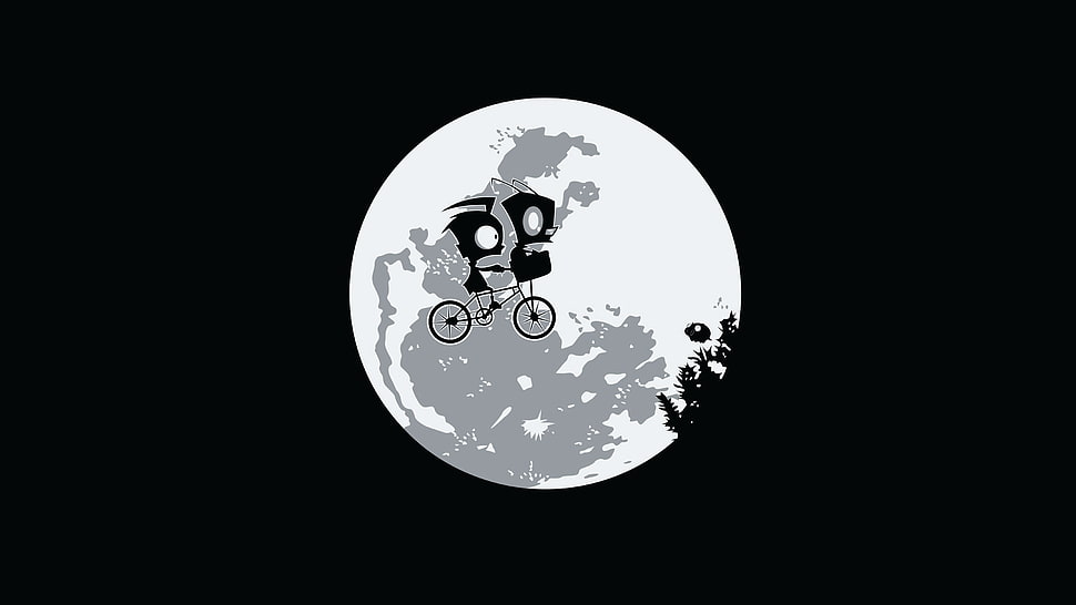 animated character biking in the sky, Invader Zim, Moon, artwork, E.T. HD wallpaper