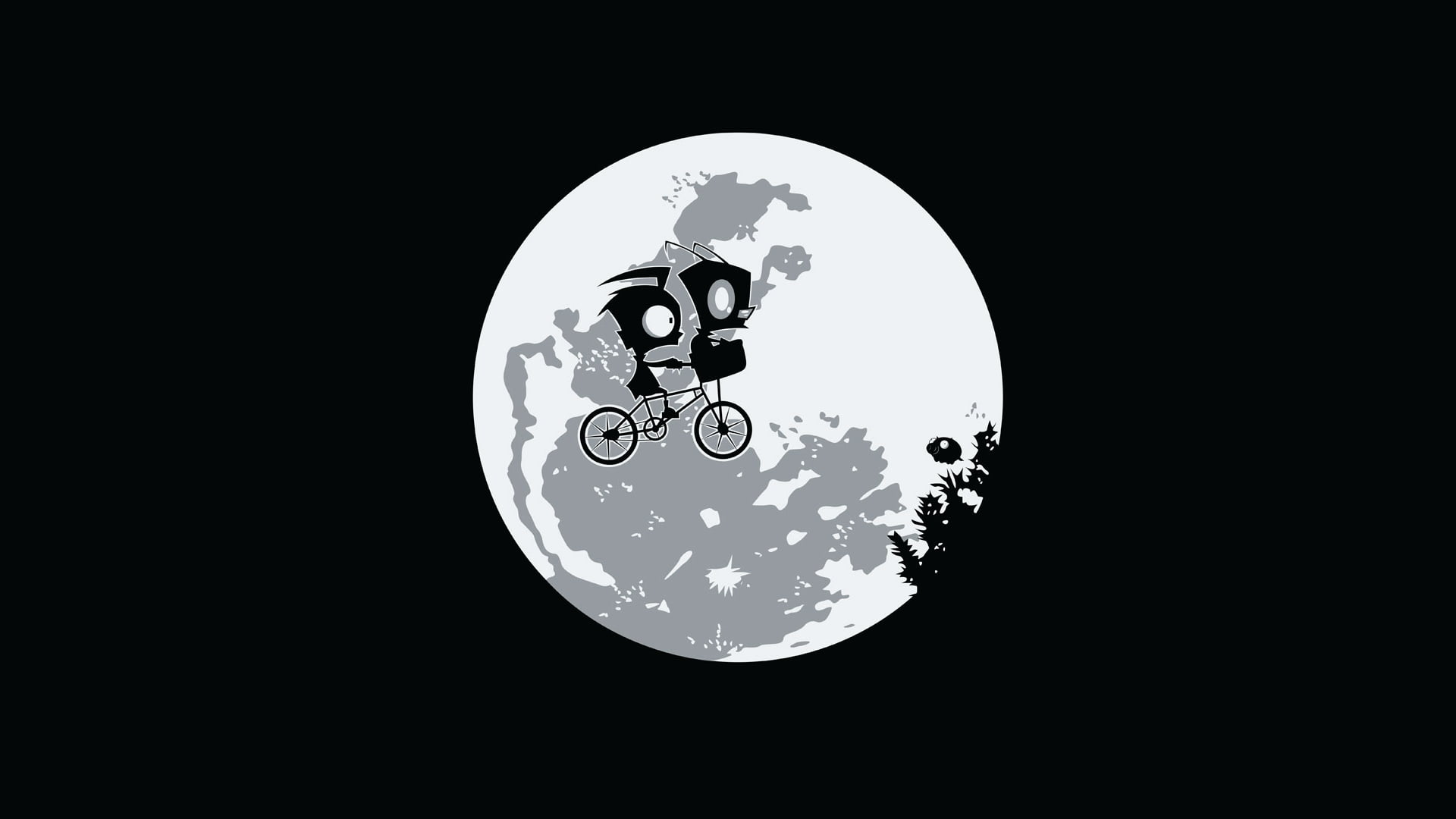 animated character biking in the sky, Invader Zim, Moon, artwork, E.T.