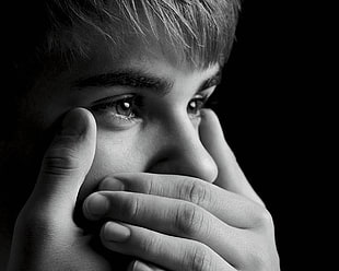 grayscale phot of Justin Bieber