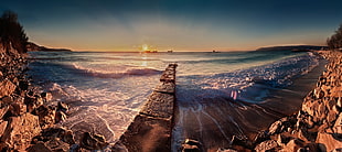 brown dock, Bulgaria, coast, sea HD wallpaper