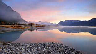 blue mountains, nature, lake, Abraham Lake, Canada HD wallpaper