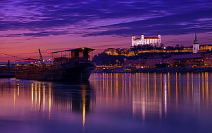 brown barge, Bratislava, Slovakia, castle, river