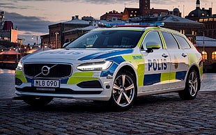 white and black Ford Mustang, Volvo V90, Volvo, police cars, Sweden