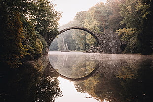 curved bridge, Johannes Hulsch, bridge, lake, water