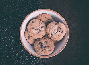 cookies with white and brown ceramic bowl