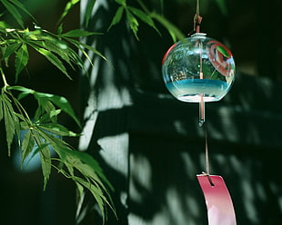 round clear glass hanging decor, wind chimes, Japanese Garden HD wallpaper