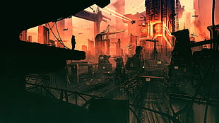 city game wallpaper, artwork, futuristic city, science fiction, digital art