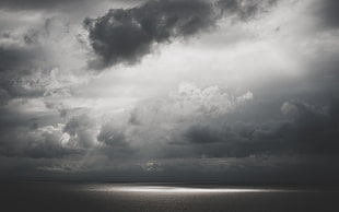 nimbus clouds, clouds, monochrome, sky, sea HD wallpaper