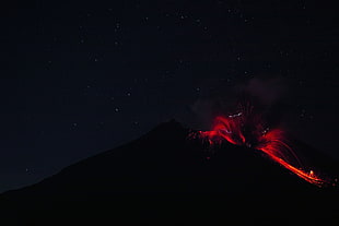 volcanic erup illustration, landscape, night, volcano, eruptions HD wallpaper