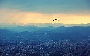 high-rise buildings, landscape, cityscape, paragliding HD wallpaper