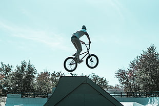 white BMX bike, Biker, Trick, Jump HD wallpaper