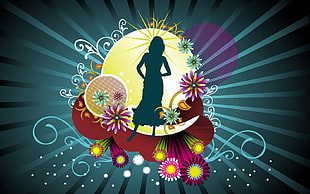 silhouette of woman and flowers illustration
