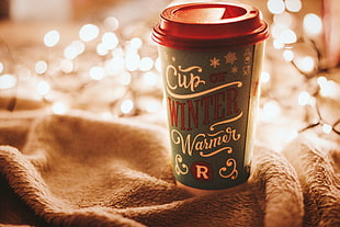 green and white Cup Winter Warmer cup HD wallpaper