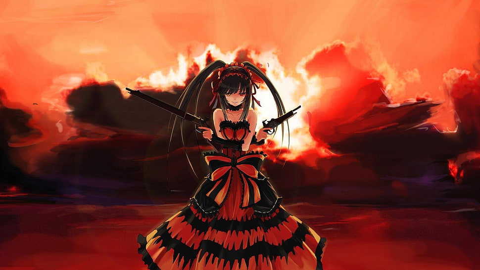 female anime character with two guns digital wallpaper, Date A Live, anime, Tokisaki Kurumi HD wallpaper