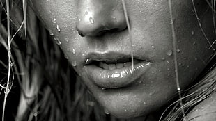 water dews on woman's face HD wallpaper