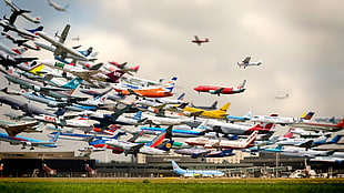 assorted airliner lot, airplane, photo manipulation, digital art, photography HD wallpaper